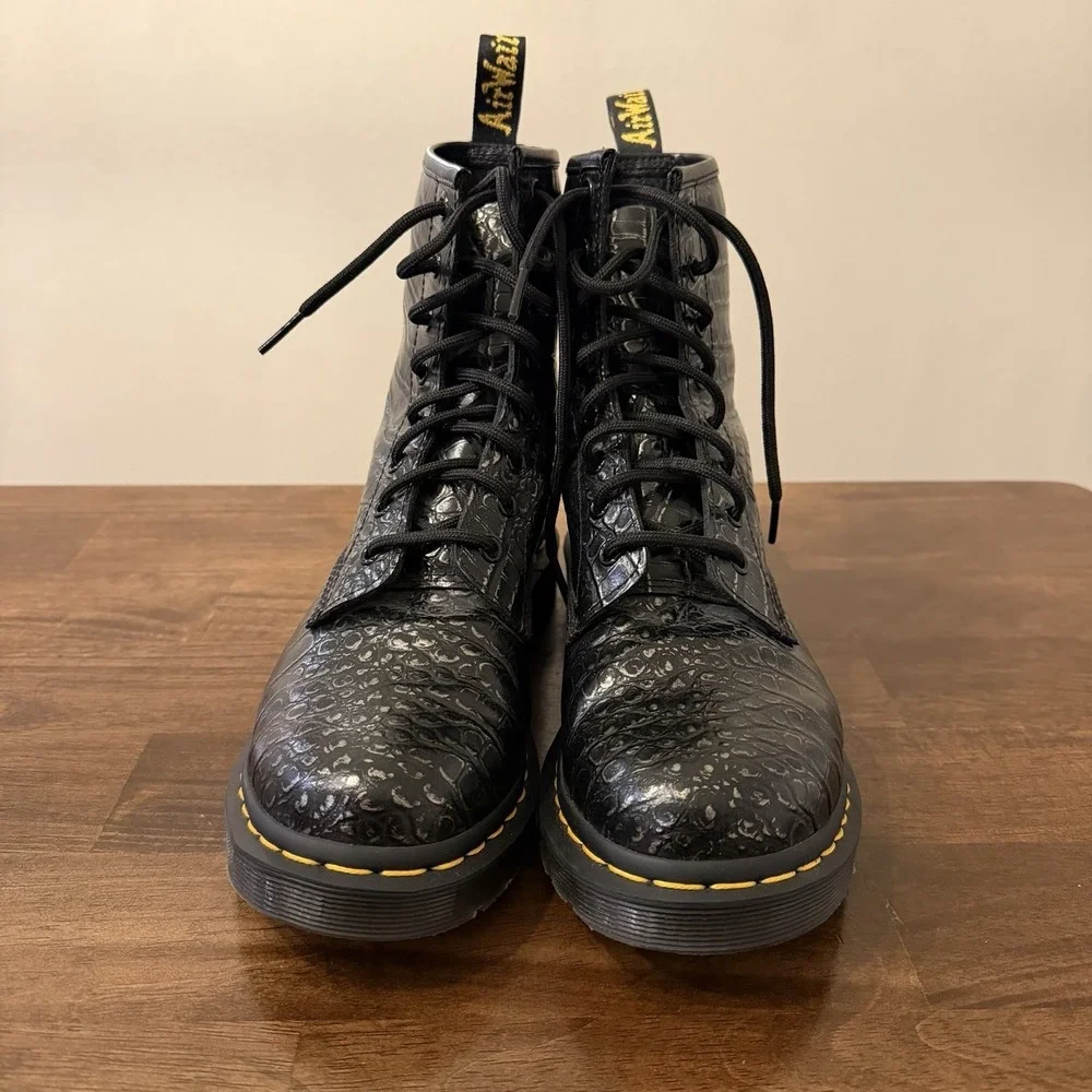 Dr. Martens 1460 Gunmetal Wild Croc Crocodile Embossed Combat Boots Women Size 9 - Picture 5 of 6
